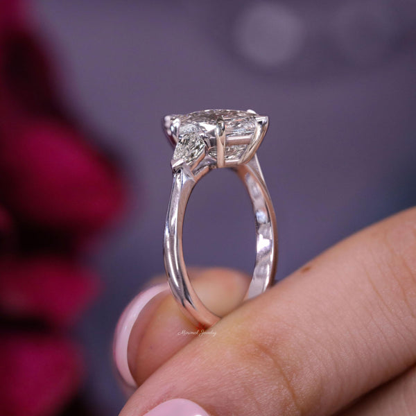 4 CT Three stone moissanite marquise engagement ring,unique celebrity style,shield&large marquise cut,big diamond alternative,wedding ring