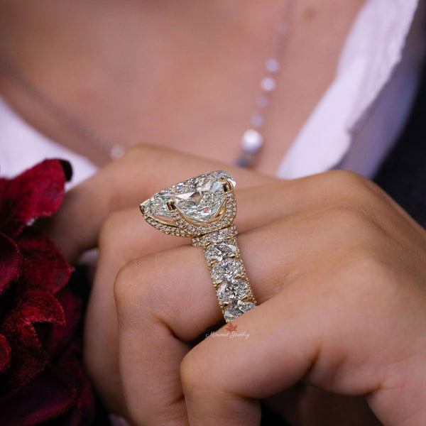 8 CT Large Moissanite pear shaped ring,wide band teardrop ring,unique celebrity style pear moissanite engagement ring,iced out wedding ring