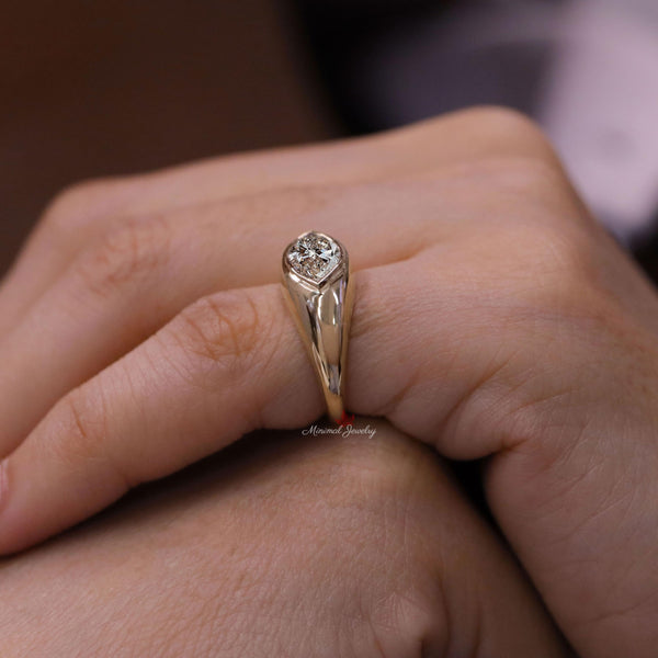 Gold pinky ring women 2 CT marquise moissanite ring Thick chunky gold ring Pinky Promise Ring For Her gypsy ring Signet Ring gold dome ring