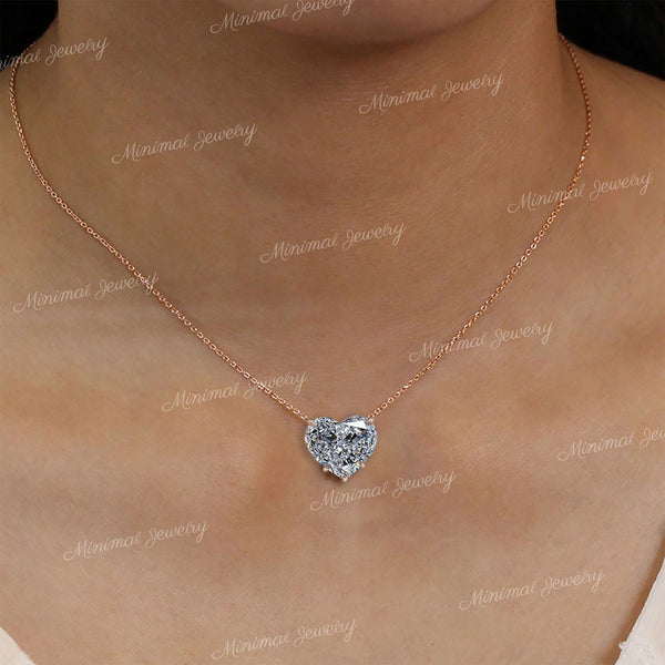 Moissanite pendant necklace,18k/14k solid gold chain necklace,solitaire pendant necklace 4.13CT heart pendant moissanite necklace,minimalist