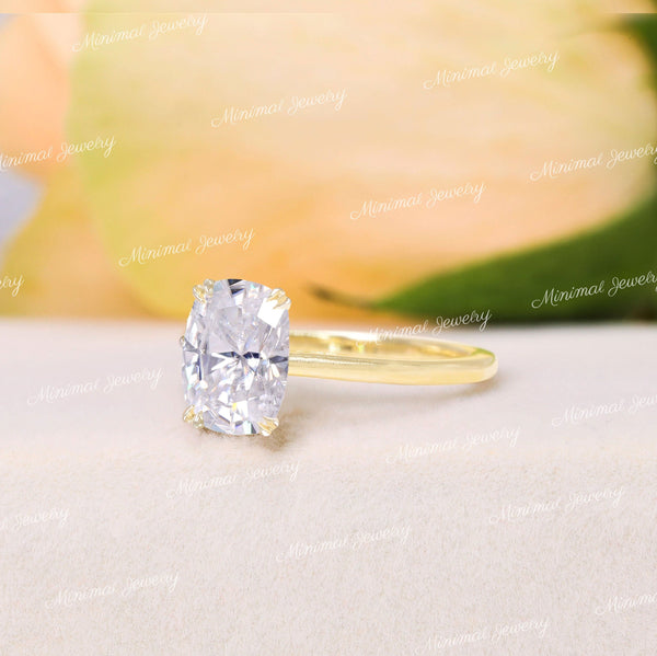 2.5 CT cushion cut moissanite engagement ring,hidden halo elongated cushion,solitaire Cathedral ring,double claw prong,14k gold,wedding ring