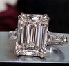 Emerald Cut Moissanite Ring Three Stone Engagement Ring side Baguette 12CT large Statement Wedding Ring Big Diamond Anniversary Ring women