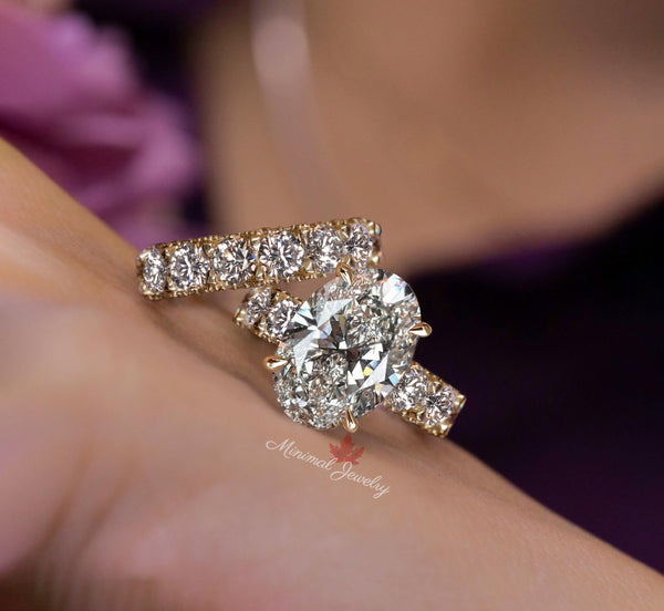 Moissanite bridal set 8 CT Oval moissanite engagement ring set wide eternity band solid gold oval cut wedding ring women anniversary ring