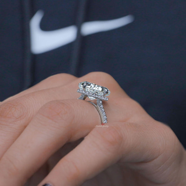 12 CT cushion cut Moissanite engagement ring,hidden halo,Kim Kardashian celebrity style huge elongated cushion,solitaire Cathedral ring