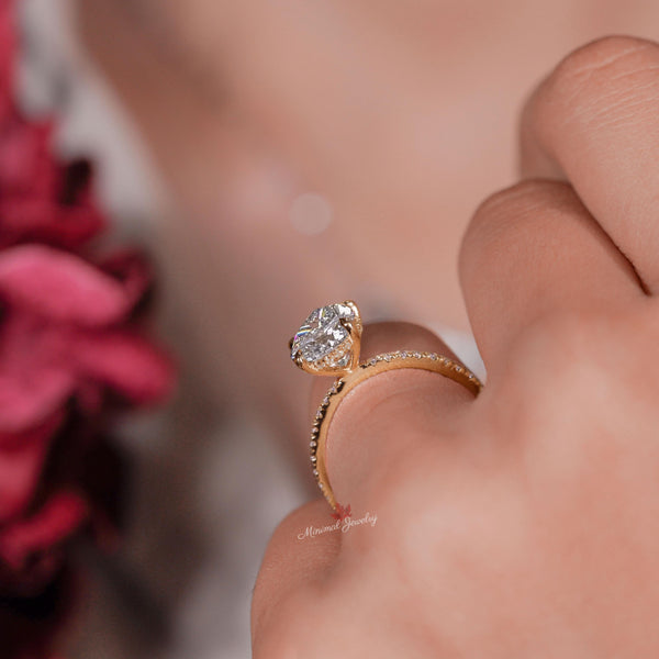 pear lab grown diamond ring 3CT Pear Shaped engagement ring Hidden Halo IGI Certified solitaire pear cut Diamond Wedding Anniversary ring