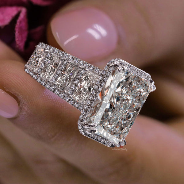 14k solid gold statement ring wide band 9.5 CT radiant cut moissanite wedding anniversary ring for women