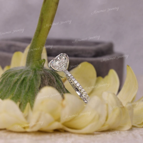 3 CT square cut cushion moissanite ring hidden halo,solitaire cushion cut engagement ring,14k white gold square cut ring,simple wedding ring