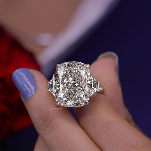17.5CT cushion cut Moissanite engagement ring Three stone engagement ring Large moissanite diamond cocktail ring big stone ring wedding ring