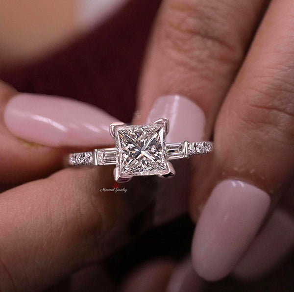 1.3CT Princess Cut Lab Grown Diamond Ring Solitaire simple Engagement Ring IGI Certified diamond Wedding Ring Dainty promise ring for her