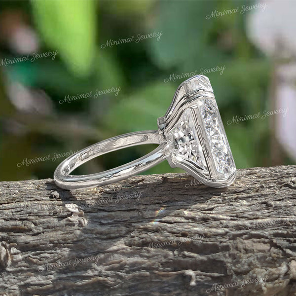 18.5CT Radiant Cut Moissanite Engagement Ring: 14k White Gold Cathedral Setting