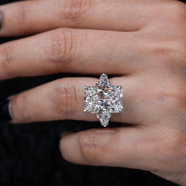 11.5 CT crushed ice moissanite radiant cut engagement ring,kite&large radiant moissanite three stone ring,big diamond cocktail wedding ring