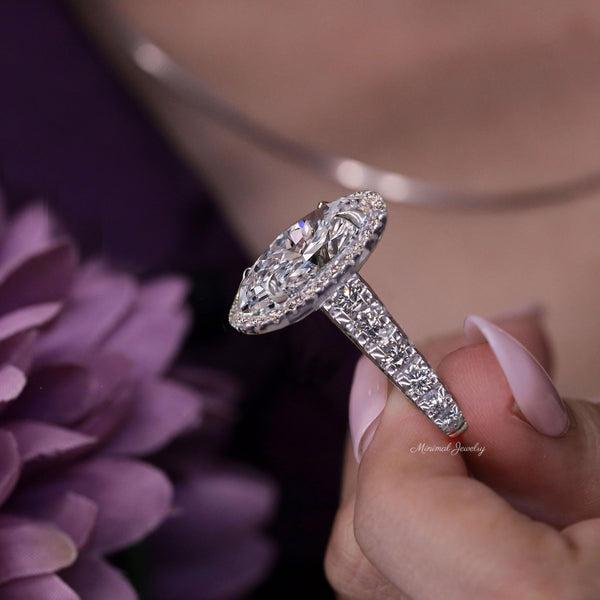 8CT oval engagement ring with halo big Oval moissanite engagement ring wide band statement wedding ring women large diamond anniversary ring