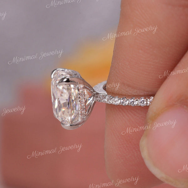 3 CT square cut cushion moissanite ring hidden halo,solitaire cushion cut engagement ring,14k white gold square cut ring,simple wedding ring