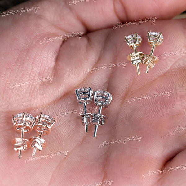 Round Moissanite Earrings,Wedding Earrings,3mm,4mm,5mm moissanite stud earrings,screw back solitaire earrings,14k gold,cartilage earring