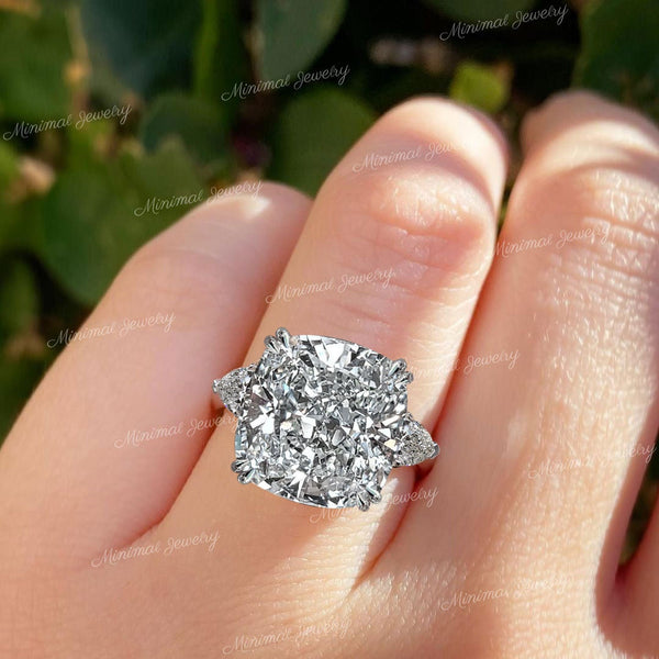 12 CT Three stone cushion cut moissanite engagement ring,luxury celebrity style,Knife edge,pear&big big square cushion 3 stone wedding ring