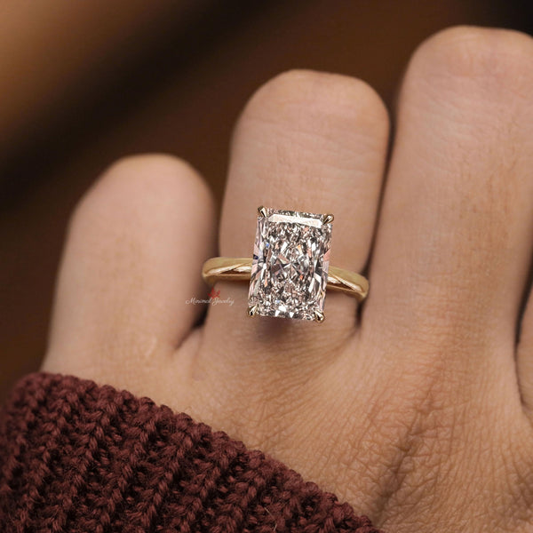 6ct Radiant Cut Moissanite Engagement Ring Hidden Halo 14K Gold Cathedral ring wide Band Wedding Ring for Women anniversary ring