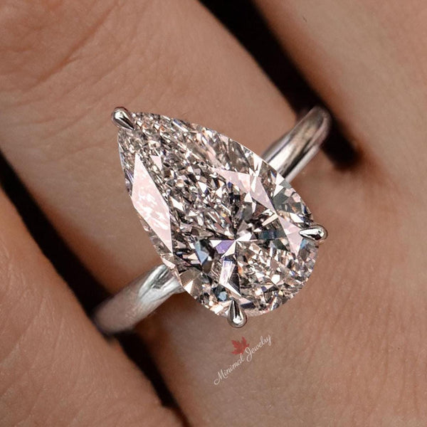 Lab Grown Diamond Ring 6CT Pear Shaped Engagement Ring Hidden Halo Solitaire IGI Certified pear cut Diamond Wedding Anniversary ring women