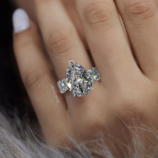 6 CT unique pear shaped engagement ring wide band teardrop ring celebrity style large pear moissanite engagement ring iced out wedding ring