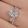 Lab Grown Diamond pear engagement ring set 14k Rose gold pear shape ring 3.2 TCW Three stone diamond wedding Ring hidden halo promise ring