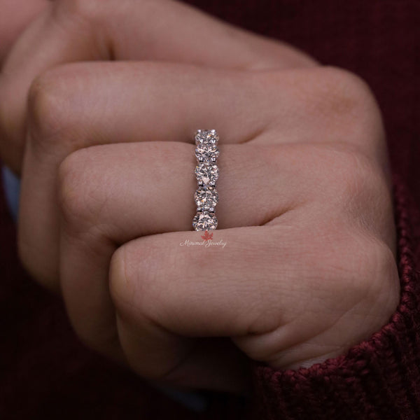 Half eternity wedding band 7 stone moissanite wedding band 14k gold 2.5mm dainty wedding band women stackable ring 7th anniversary gift band