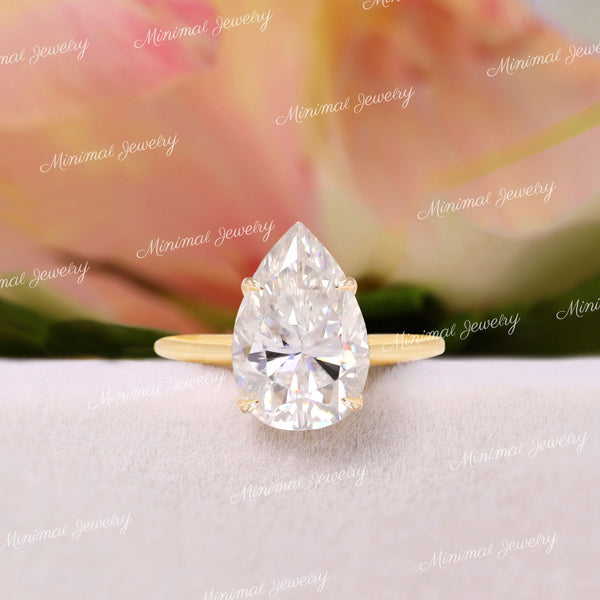 3 CT pear moissanite engagement ring,hidden halo,solitaire cathedral ring,unique pear shaped moissanite ring,wedding ring,women,14k gold