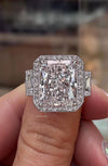 Radiant Cut Moissanite Engagement Ring 10 CT Three Stone Halo Filigree Ring Art Deco Wedding Ring Statement Large Diamond Anniversary ring
