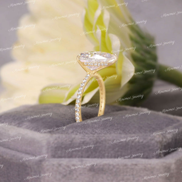 3 CT Pear shaped engagement ring,Moissanite pear hidden halo,solitaire pear cut moissanite ring,14k white gold teardrop ring,wedding ring