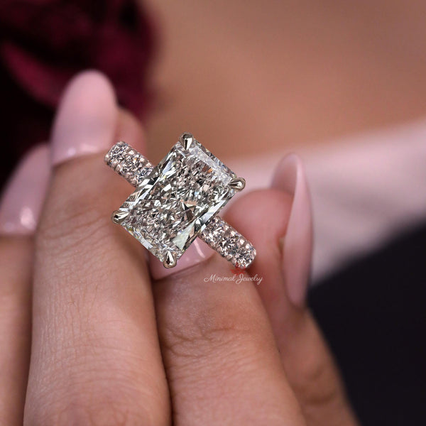 Lab Grown Diamond Ring 10CT Radiant Cut Engagement Ring for Women Hidden Halo IGI Certified Large diamond Wedding Ring Anniversary gift ring