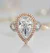 6 CT pear shaped engagement ring large Three stone pear moissanite engagement ring double halo two tone ring diamond cocktail wedding ring