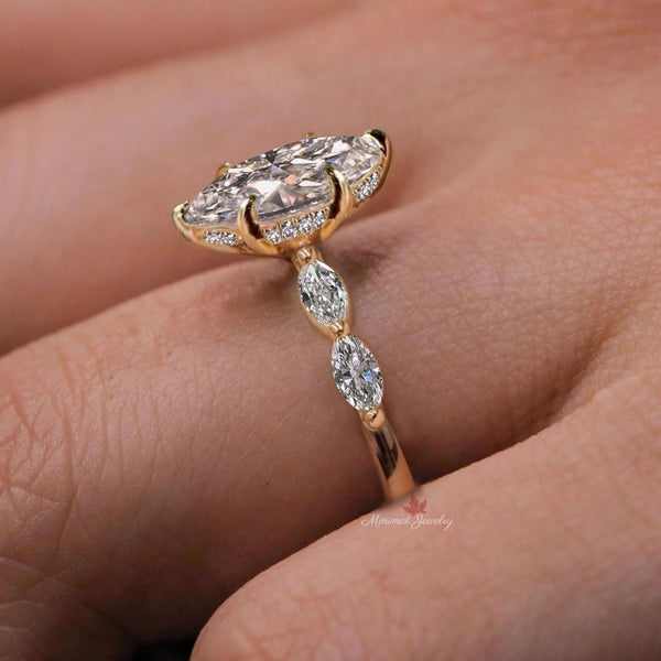 Lab Grown Diamond Marquise Engagement Ring 2.3 CT Solitaire Wedding Ring 14k gold CVD Diamond Bridal Jewelry Anniversary Promise Ring women