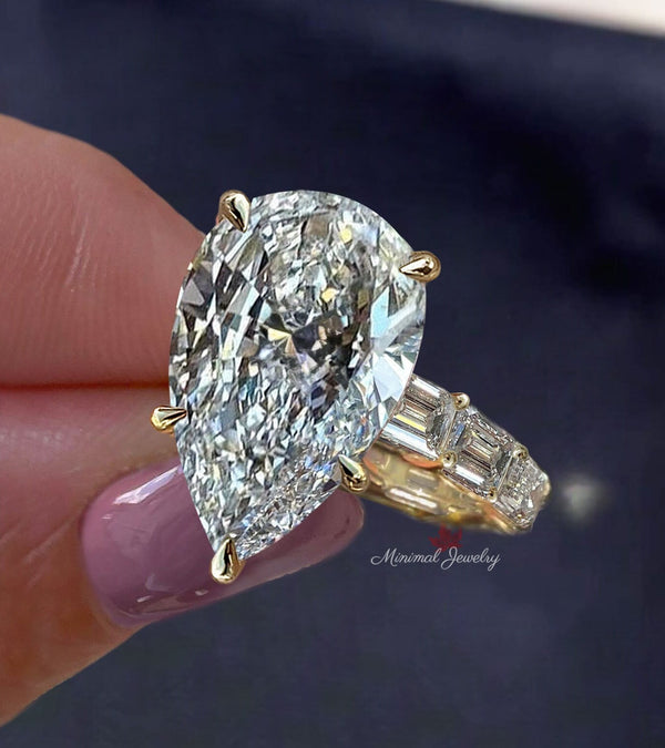 10 CT Pear shaped engagement ring big pear moissanite engagement ring unique wide eternity band,cocktail diamond teardrop ring wedding ring