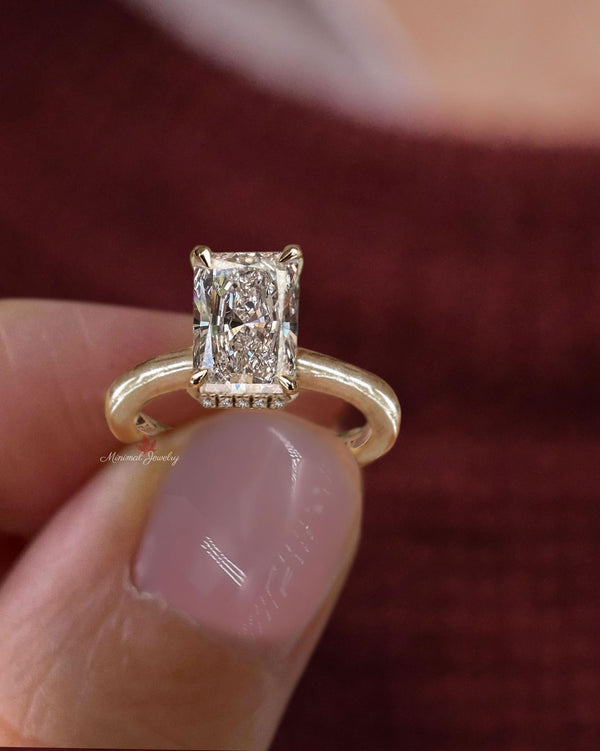 Radiant cut lab grown diamond ring 2.8 CT IGI Certified Solitaire Engagement wedding Ring Hidden Halo Anniversary ring promise ring for her