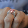 6 CT luxury pink moissanite pear shaped engagement ring,large Three stone pink pear ring,unique celebrity style,big cocktail wedding ring