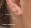 cross hoop earrings,huggie hoop earrings,14k solid gold hoops,diamond huggies,tiny,small hoop earrings•cartilage earring•cartilage hoop