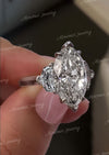 4CT Marquise Engagement Ring Three Stone Marquise Moissanite Ring Side Trapezoids Grey Moissanite Ring 14k Gold wedding anniversary ring