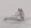 4.2CT Radiant morganite engagement ring Three stone halo rose gold Morganite ring,celebrity style moissanite&big pink morganite wedding ring