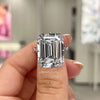 Emerald cut moissanite engagement ring 17 CT unique solitaire large emerald cut moissanite ring Hidden halo claw prong cocktail wedding ring