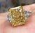 11.24 TCW Canary yellow Radiant cut Moissanite engagement ring Three stone yellow sapphire ring moon& moissanite sapphire anniversary ring