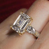4.5CT lab grown diamond ring Three stone Emerald cut engagement ring hidden halo IGI certified diamond wedding ring for women anniversary
