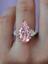 6 CT luxury pink moissanite pear shaped engagement ring,large Three stone pink pear ring,unique celebrity style,big cocktail wedding ring