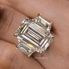 Three stone emerald cut engagement ring 9 CT large emerald cut moissanite ring statement wedding ring women diamond anniversary ring gift