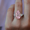 6 CT luxury pink moissanite pear shaped engagement ring,large Three stone pink pear ring,unique celebrity style,big cocktail wedding ring