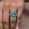 11CT Green Moissanite Ring White Gold Statement Cocktail Ring Large Blue Moissanite Wedding Anniversary ring newly engaged Gift for Her