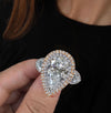 6 CT pear shaped engagement ring large Three stone pear moissanite engagement ring double halo two tone ring diamond cocktail wedding ring