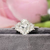 3.5 TCW Three stone,oval moissanite engagement ring,14k white gold,Trapezoid&oval three stone engagement ring,anniversary,wedding ring,women