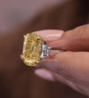 yellow sapphire ring canary cushion cut moissanite ring 20.5CT Three stone large elongated cushion cut engagement ring diamond cocktail ring