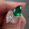 9TCW Toi et moi ring,pear shaped engagement ring,two stone pear moissanite&lab Emerald ring,unique double stone celebrity style wedding ring