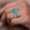 11CT Green Moissanite Ring White Gold Statement Cocktail Ring Large Blue Moissanite Wedding Anniversary ring newly engaged Gift for Her