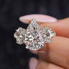 Pear Lab Grown Diamond Engagement Ring Three stone Wedding ring 4CT pear shaped CVD lab created diamond Teardrop annivesary ring 14k gold