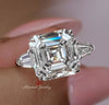 5.5 CT Asscher cut moissanite ring large Three stone Asscher cut engagement ring celebrity style side shield&Asscher cut ring wedding ring